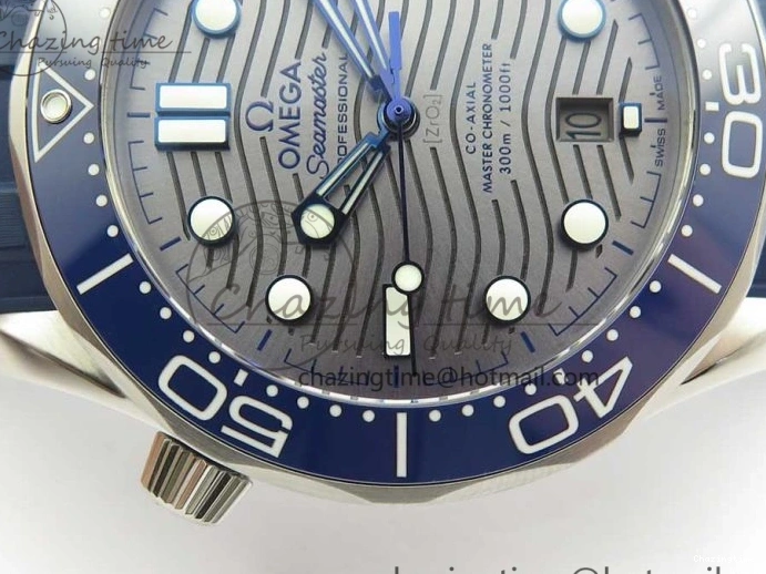 0406 StreetReady 2018 Seamaster Diver 300M VSF 1:1 Best Edition Blue Ceramic Gray Dial on Blue Rubber Strap A8800 V2 (Black Balance Wheel) 7963